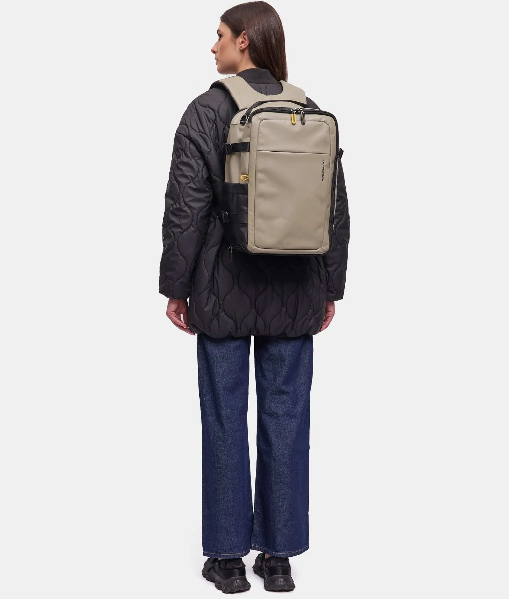 Online Mandarina Duck ECO COATED Travel Backpack With Padded Shoulder Straps Mud
