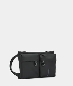 Hot Mandarina Duck MD20 Double Pocket Flat Crossbody Bag Black