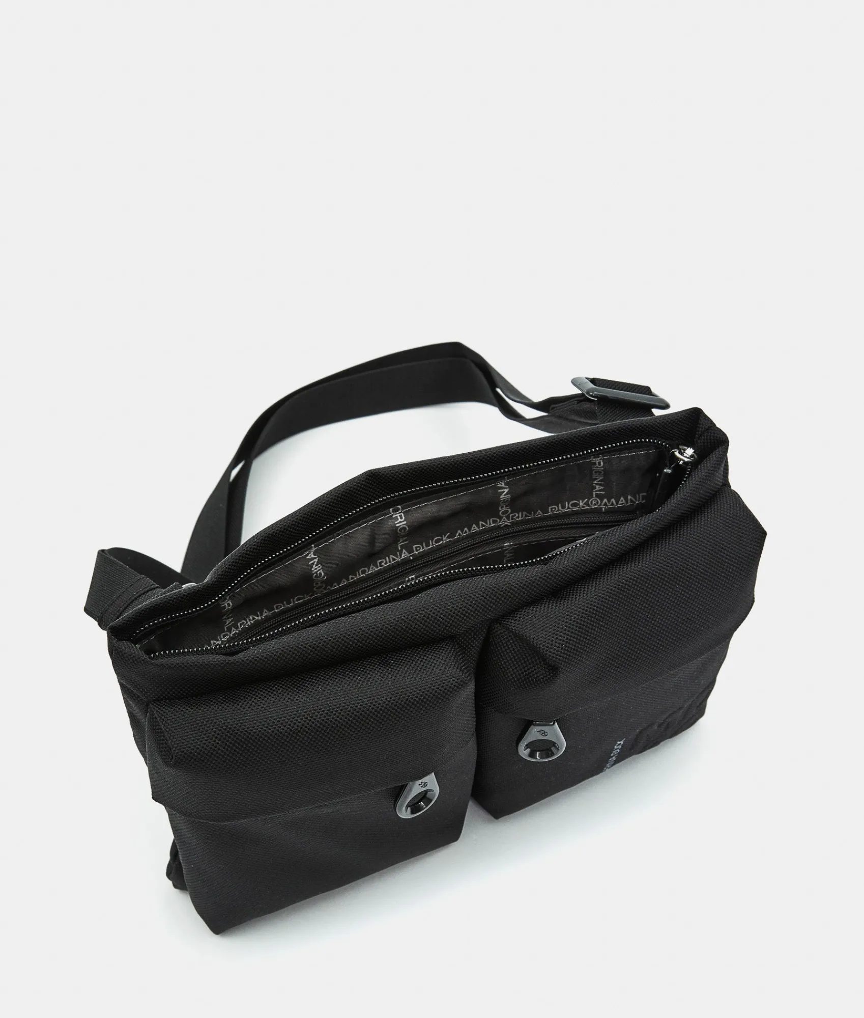 Hot Mandarina Duck MD20 Double Pocket Flat Crossbody Bag Black