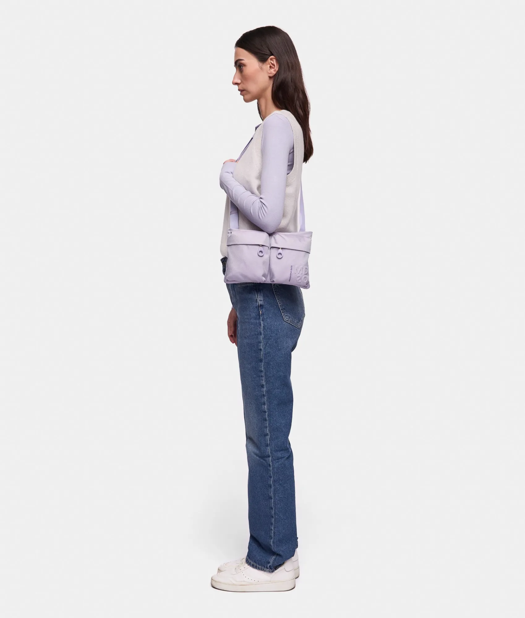 Hot Mandarina Duck MD20 Double Pocket Flat Crossbody Bag Lavander